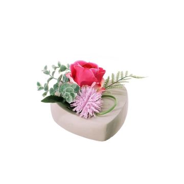 Artificial flower arrangement of rose and allium EIVOR, decorative pot, fuchsia-pink, 4.7"/12cm, Ø 6.7"/17cm