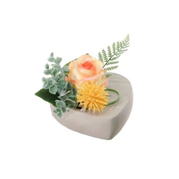 Artificial flower arrangement of rose and allium EIVOR, decorative pot, yellow-salmon, 4.7"/12cm, Ø 6.7"/17cm