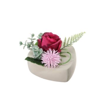 Artificial flower arrangement of rose and allium EIVOR, decorative pot, burgundy-pink, 4.7"/12cm, Ø 6.7"/17cm