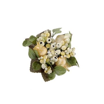 Decorative candle wreath STELLAN with snowberries, buds, beige-white, Ø 3.9"/10cm