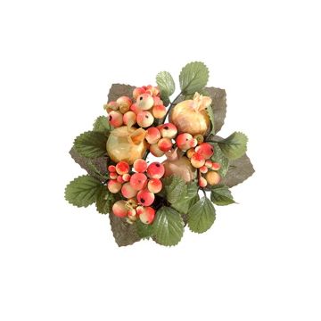 Decorative candle wreath STELLAN with snowberries, buds, orange-beige, Ø 3.9"/10cm