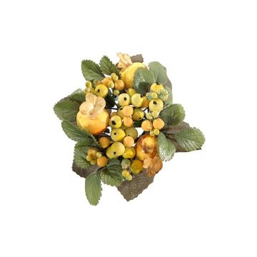 Decorative candle wreath STELLAN with snowberries, buds, yellow-green, Ø 3.9"/10cm