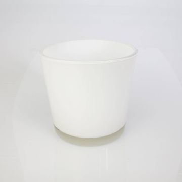 Planter ALENA of glass, white, 6"/16cm, Ø 7"/17cm
