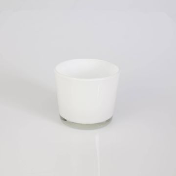 Large tea light holder ALENA, glass, white, 3.3"/8,5cm, Ø4"/10cm