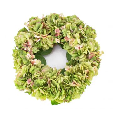 Artificial hydrangea wreath MEJA, green-pink, Ø14"/35cm