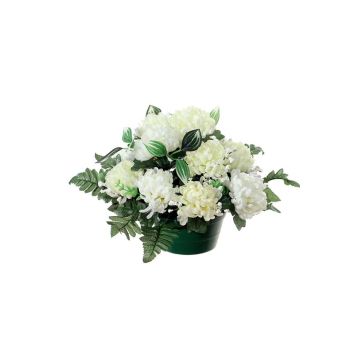 Artificial flower arrangement of chrysanthemum and baby's breath YASAR, decorative pot, cream, 10"/25cm, Ø 12"/30cm