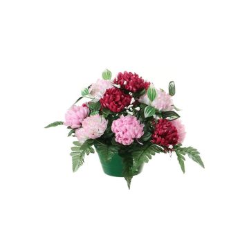 Artificial flower arrangement of chrysanthemum and baby's breath YASAR, decorative pot, pink-fuchsia-cream, 10"/25cm, Ø 12"/30cm