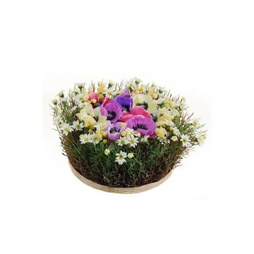 Artificial flower arrangement of anemone and daisy IKAIA, colourful, 4.7"/12cm, Ø 8"/20cm