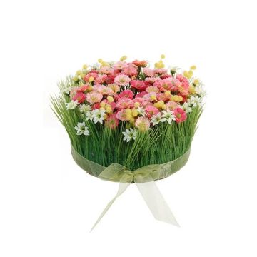 Artificial flower arrangement of marguerites and grass HAULANI, pink-white, 4.7"/12cm, Ø 8"/20cm