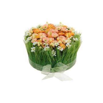 Artificial flower arrangement of marguerites and grass HAULANI, orange-white, 4.7"/12cm, Ø 8"/20cm