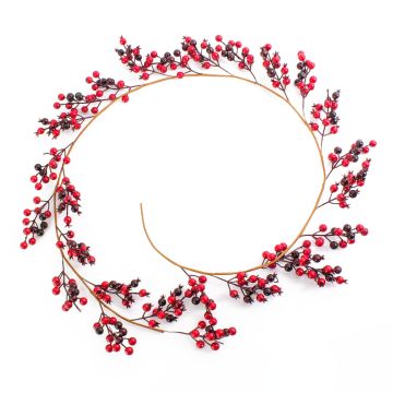 Artificial Firethorn garland GASIRA, berries, red-wine red, 6ft/180cm