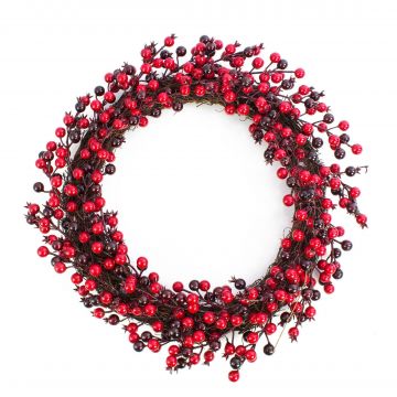 Artificial firethorn wreath GASIRA, red-wine red, Ø18"/45cm