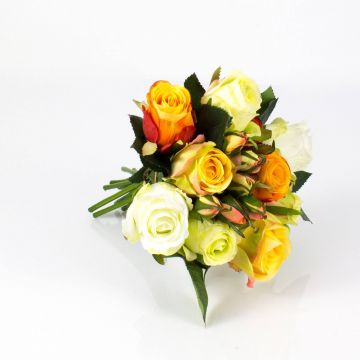 Artificial rose bouquet MOLLY, yellow-orange, 12"/30cm, Ø8"/20cm