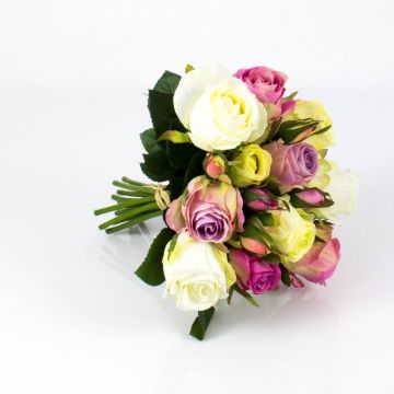 Artificial rose bouquet MOLLY, white-dusky pink, 12"/30cm, Ø8"/20cm
