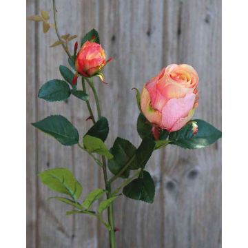 Artificial rose CARUSA, pink-apricot, 31"/80cm, Ø3.1"/8cm