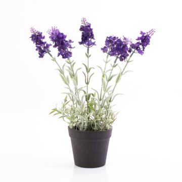 Fake lavender LOUISE in a decorative pot, dark violet, 12"/30cm, Ø1.2"/3cm