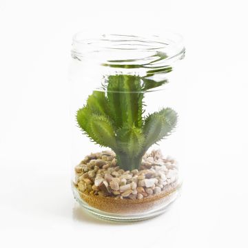 Artificial cactus WESLEY, in decorative glass, green, 5.1"/13cm, Ø3.1"/8cm