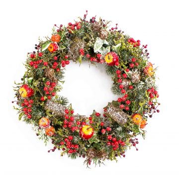 Artificial winter wreath JARLE, fruits, cones, snow-covered, Ø14"/35cm