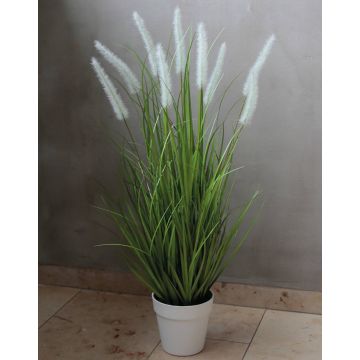 Artificial pennisetum LEWIS with panicles, planter, green-white, 30"/75cm