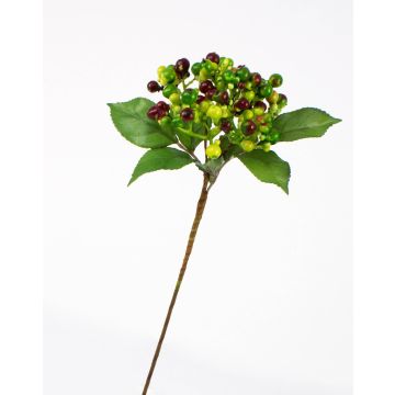 Artificial Elderberry spray HELMA, berries, light green-red, 12"/30cm