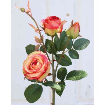 Fake rose DELILAH, pink-orange, 22"/55cm, Ø2.4"/6cm