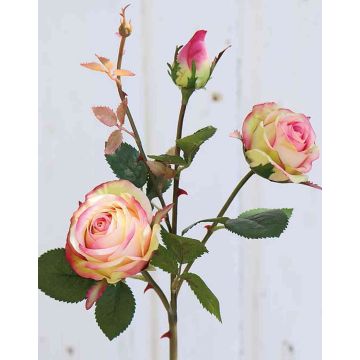 Fake rose DELILAH, pink-green, 22"/55cm, Ø2.4"/6cm