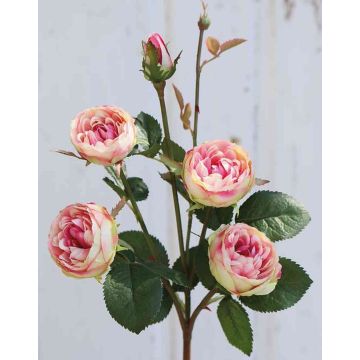 Fake rose SABSE, light pink-cream, 22"/55cm, Ø1.6"-2"/4-5cm