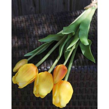 Artificial bouquet of tulips LONA, light orange-green, 18"/45cm, Ø6"/15cm