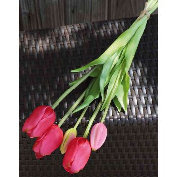 Artificial bouquet of tulips LONA, pink-green, 18"/45cm, Ø6"/15cm