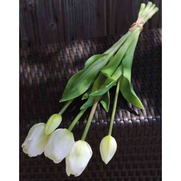 Artificial bouquet of tulips LONA, white-green, 18"/45cm, Ø6"/15cm