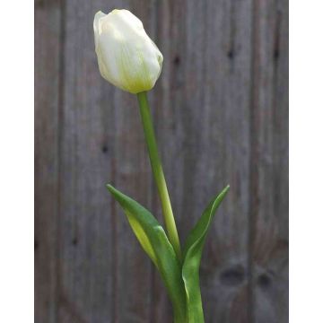 Artificial tulip LONA, white-green, 18"/45cm, Ø1.6"/4cm