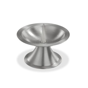 Brass candle holder OLIVERIO with spike, for candles Ø2"-2.4"/5-6cm, nickel plated, matt brushed, silver, 2"/5cm, Ø3.5"/9cm