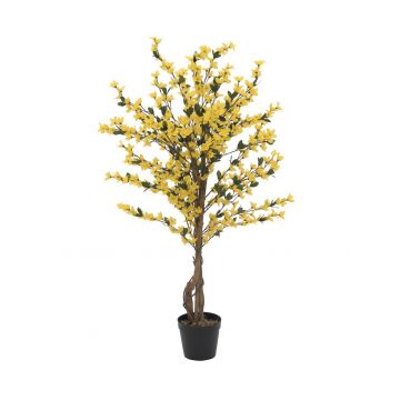 Plastic Forsythia MISAKI, real stems, with blooms, yellow, 4ft/120cm
