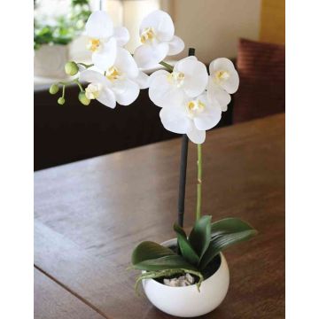 Artificial Phalaenopsis orchid KAYLA, ceramic pot, white, 18"/45cm