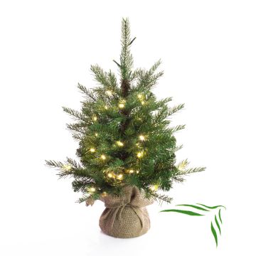 Fake Christmas tree WELLINGTON, jute bag, LEDs, 24"/60cm, Ø 20"/50cm