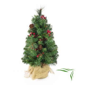 Artificial Christmas tree BUCHAREST, jute bag, decorated, 18"/45cm, Ø 10"/25cm