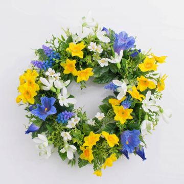 Spring wreath FILIPPA with daffodil, hyacinths, yellow-blue, Ø12"/30cm