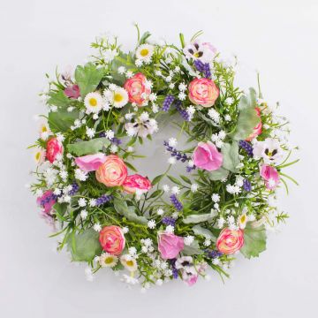 Spring wreath FELICIA with pansies, ranunculus, light pink-white, Ø12"/30cm