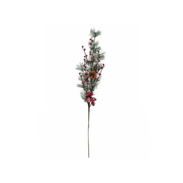 Artificial Pine branch MARTHA, fruits, cones, berries, frosted, green-red, 3ft/90cm