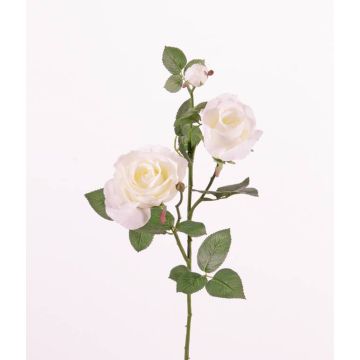 Fake rose spray ARIANE, white, 30"/75cm, Ø2.8"-4"/7-10cm