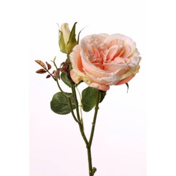 Fake rose spray JUDY, salmon, 14"/35cm, Ø3.1"/8cm