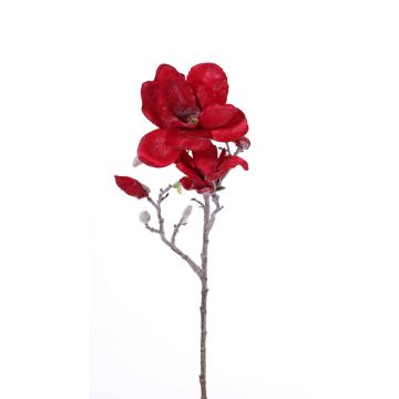 Artificial magnolia spray SIMKA, frozen, red, 24"/60cm, Ø3.1"-6"/8-15cm
