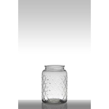 Votive glass ROSIE with diamond pattern, clear, 9"/23cm, Ø6.3"/16cm