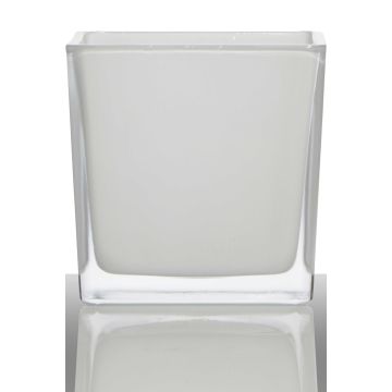 Glass planter KIM EARTH, white, 4.7"x4.7"x4.7"/12x12x12cm