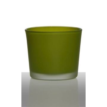 Large tea light holder ALENA FROST, glass, apple-green matt, 3.5"/9cm, Ø4"/10cm