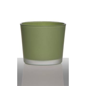 Large tea light holder ALENA FROST, glass, grass green matt, 3.5"/9cm, Ø4"/10cm