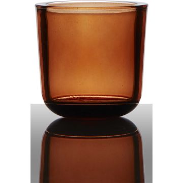 Candle glass for tea lights NICK, orange-transparent, 3"/7,5cm, Ø3"/7,5cm