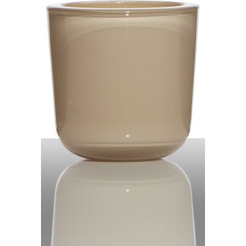 Candle glass for tea lights NICK, beige, 3"/7,5cm, Ø3"/7,5cm