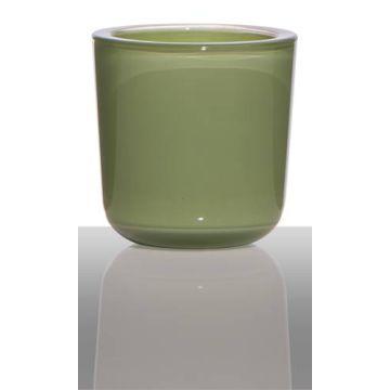 Candle glass for tea lights NICK, grass green, 3"/7,5cm, Ø3"/7,5cm