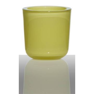 Candle glass for tea lights NICK, yellow-green, 3"/7,5cm, Ø3"/7,5cm
